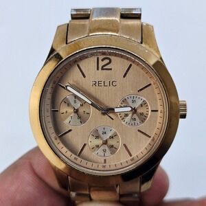 Relic‎ Women's Watch 36MM Gold Dial Gold Bracelet 6" Wrist New Battery